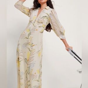 Monsoon Natural Elise Women's Midi Shirt Dress Floral Print Light Cream Sz 10